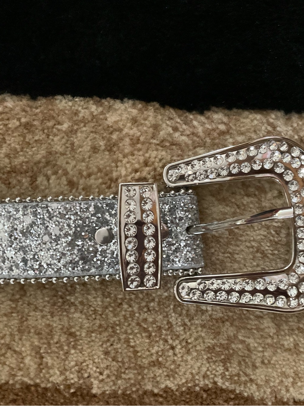 Silver Crystal Western-Style Belt with Rhinestone Buckle